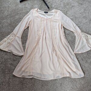 Ivory Mini Bell Trumpet Sleeve Dress